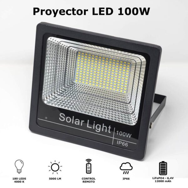 Foco LED solar 100W con placa solar - luz Blanca